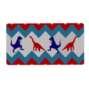 Fun Boys Dinosaurs Red Blue Chevron Pattern Etiket