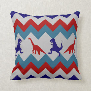 Fun Boys Dinosaurs Red Blue Chevron Pattern Kussen