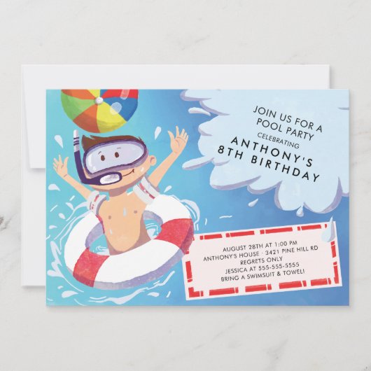 Fun Boys Pool Party Uitnodiging (Voorkant)