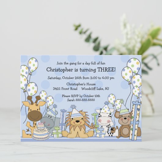 Fun Boys Safari Animals Birthday Kaart (Staand voorkant)