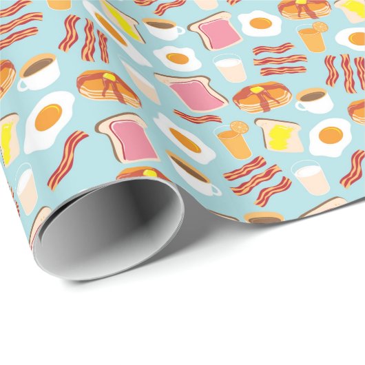 Fun Breakfast Food Illustration Pattern Cadeaupapier (Rol Hoek)