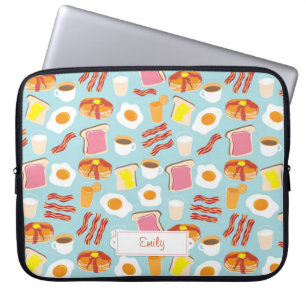 Fun Breakfast Food Illustration Pattern Laptop Sleeve