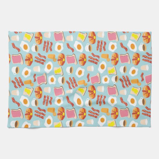 Fun Breakfast Food Illustration Pattern Theedoek (Horizontaal)