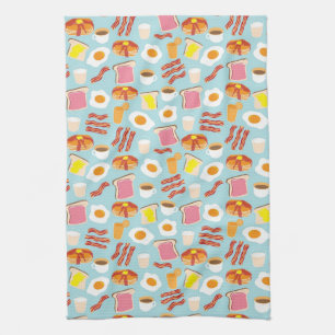Fun Breakfast Food Illustration Pattern Theedoek