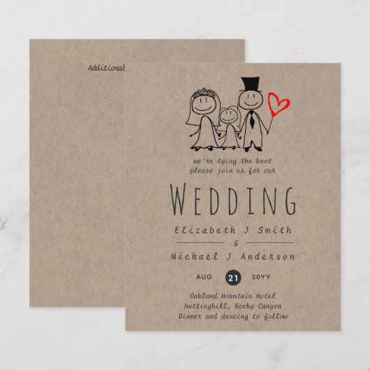 Fun Bride Groom Girl Wedding Invite Handgetekend (Voorkant / Achterkant)