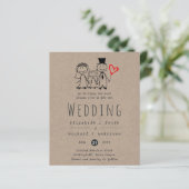 Fun Bride Groom Girl Wedding Invite Handgetekend (Staand voorkant)