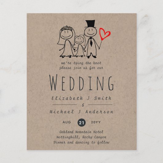 Fun Bride Groom Girl Wedding Invite Handgetekend (Voorkant)