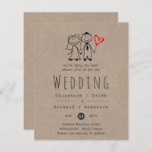 Fun Bride Groom Rustic Wedding Invite Handgetekend (Voorkant / Achterkant)