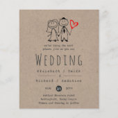 Fun Bride Groom Rustic Wedding Invite Handgetekend (Voorkant)