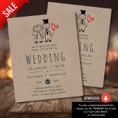 Fun Bride Groom Rustic Wedding Invite Handgetekend