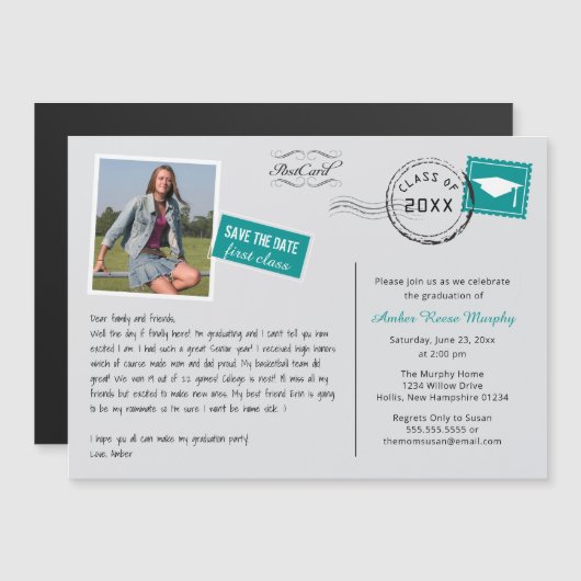 Fun Briefkaart Style Graduparty Invitation (Voorkant / Achterkant)