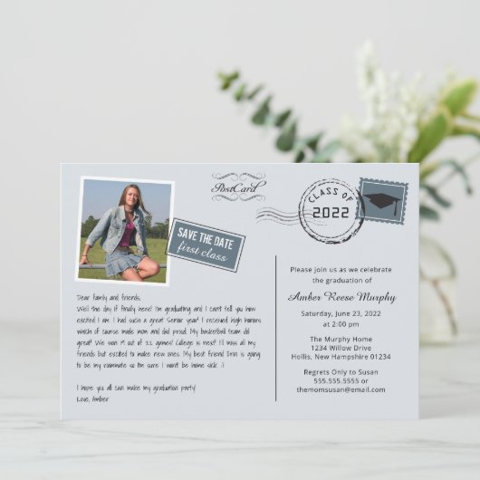 Fun Briefkaart Style Graduparty Invitation (Staand voorkant)