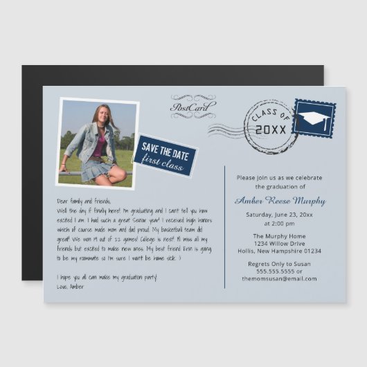 Fun Briefkaart Style Graduparty Invitation (Voorkant / Achterkant)