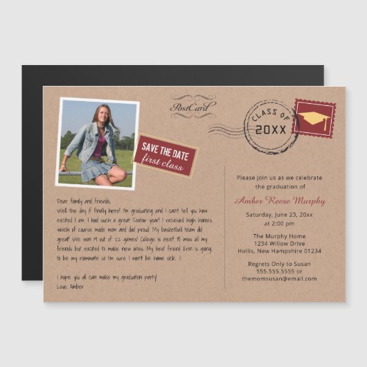 Fun Briefkaart Style Graduparty Invitation (Voorkant / Achterkant)