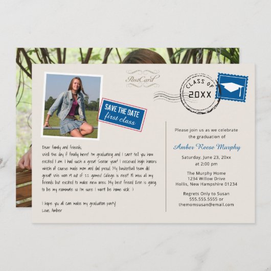 Fun Briefkaart Style Graduparty Invitation (Voorkant / Achterkant)