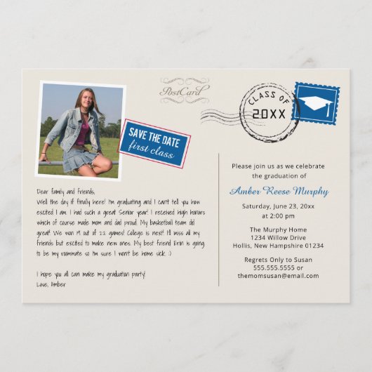 Fun Briefkaart Style Graduparty Invitation (Voorkant)