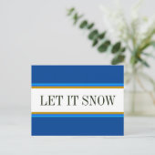 Fun Bright Alpine Blue White LAAT IT SNEE Stripes Briefkaart (Staand voorkant)