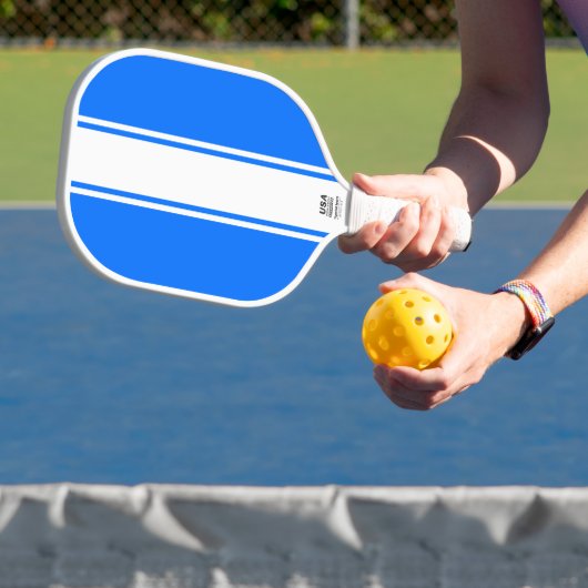 Fun Bright Blue Slim White - Verticale racestrips Pickleball Paddle (Insitu)