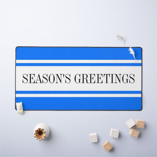 Fun Bright Blue White Season's Greetings Stripes Bureaumat (Kindertafel)