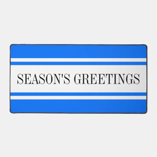 Fun Bright Blue White Season's Greetings Stripes Bureaumat (Voorkant)