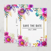 Fun Bright Bold Waterverf Floral Save the Date Aankondigingskaart (Voorkant / Achterkant)