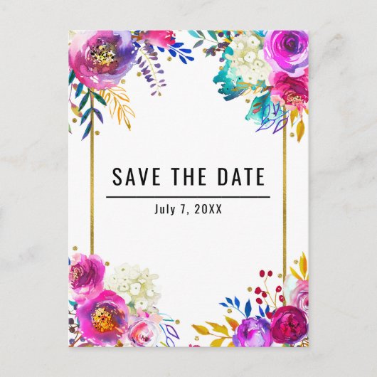 Fun Bright Bold Waterverf Floral Save the Date Aankondigingskaart (Voorkant)