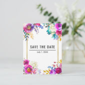Fun Bright Bold Waterverf Floral Save the Date Aankondigingskaart (Staand voorkant)