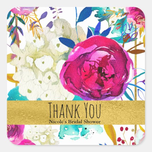 Fun Bright Bold Waterverf Floral Vrijgezellenfeest Vierkante Sticker (Voorkant)