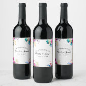 Fun Bright Bold Waterverf Floral Wedding Wine Wijn Etiket (Flessen)