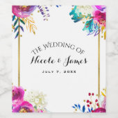 Fun Bright Bold Waterverf Floral Wedding Wine Wijn Etiket (Enkel label)