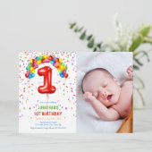 Fun Bright Confetti Balloons Foto 1e verjaardag Kaart (Staand voorkant)