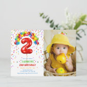 Fun Bright Confetti Balloons Foto 2e verjaardag Kaart (Staand voorkant)