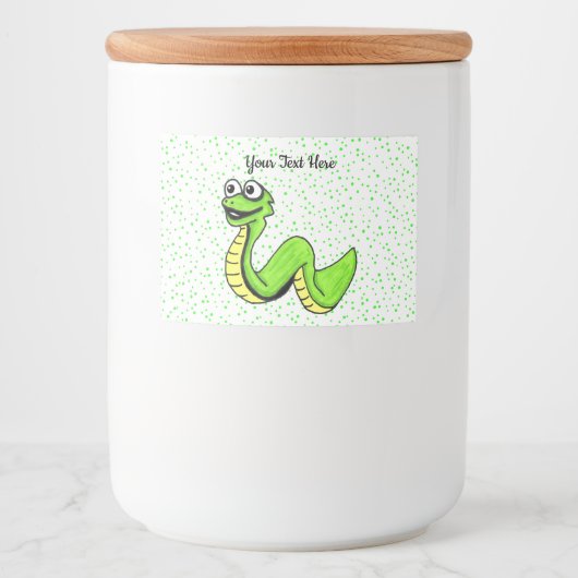 Fun Bright Green Snake glimlachen op pooldots Voedselcontainer Etiket (Voorkant)