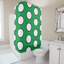 Fun Bright Green Tiled Black White Circles Douchegordijn