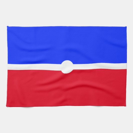 Fun Bright Red Royal Blue Block White Band Theedoek (Horizontaal)