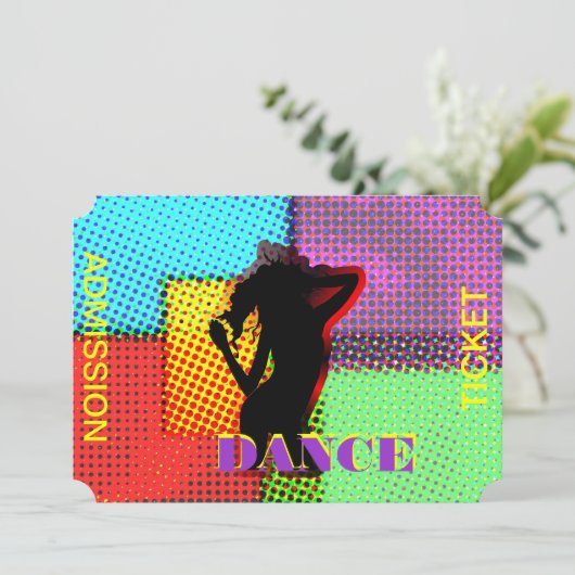 Fun Bright Retro Dance Admission Ticket Kaart (Staand voorkant)