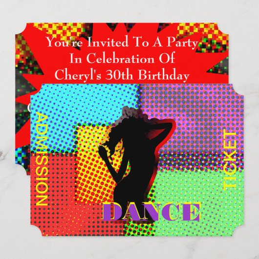 Fun Bright Retro Dance Admission Ticket Kaart (Voorkant / Achterkant)