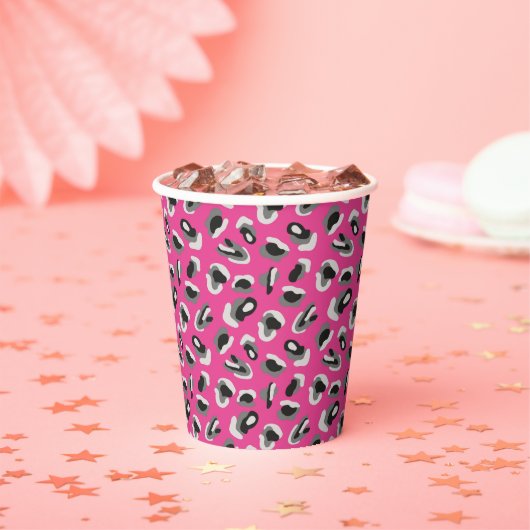 Fun Bright Roze Camo/Animal Print Papieren Bekers (Insitu)