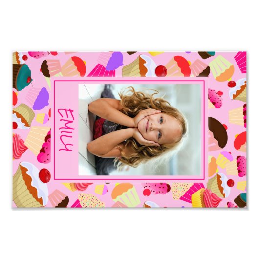 Fun Bright Roze Cupcake - Aangepaste foto Afdruk (Voorkant)