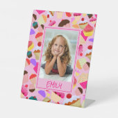Fun Bright Roze Cupcake - Aangepaste foto Reclamebord Met Voetstuk (Voorkant)