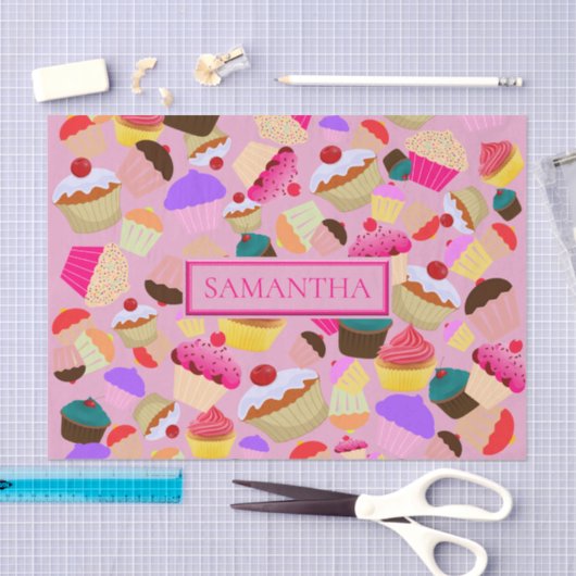 Fun Bright Roze Cupcake - Gepersonaliseerd Tissuepapier (Craft)