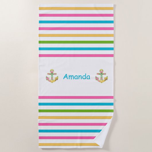 Fun Bright Striped Nautical Beach Towel Strandlaken (Voorkant)