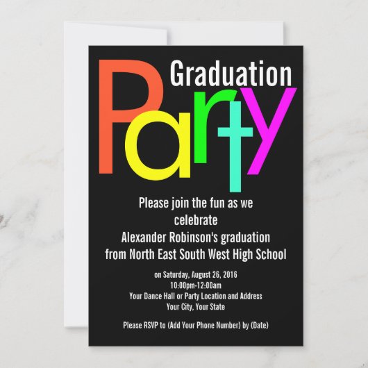 Fun Brights Graduation Party Invitation Kaart (Voorkant)