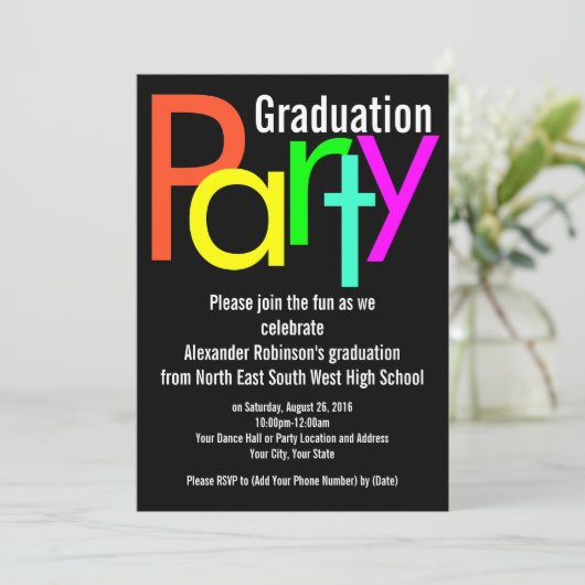 Fun Brights Graduation Party Invitation Kaart (Staand voorkant)
