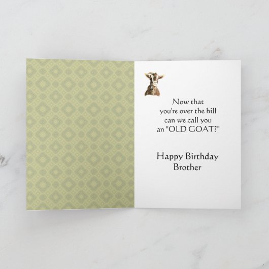 Fun Brother Birthday Over the Hill, Old Goat Humor Kaart (Binnen)