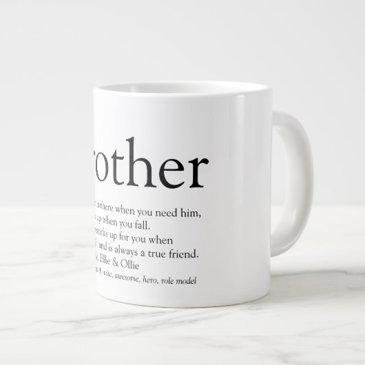 Fun Brother Definition Quote Black en White Grote Koffiekop (Voorkant rechts)