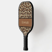 Fun Brown & Black Faux Leopard Skin met naam Pickleball Paddle (Links)
