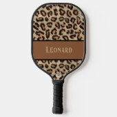 Fun Brown & Black Faux Leopard Skin met naam Pickleball Paddle (Achterkant)