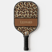 Fun Brown & Black Faux Leopard Skin met naam Pickleball Paddle (Voorkant)