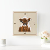 Fun Brown Cow Farm Animal Vierkante Klok (Huis)